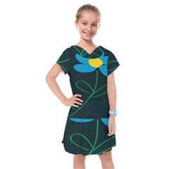 Whimsical Blue Flower Green Sexy Kids  Drop Waist Dress by Mariart