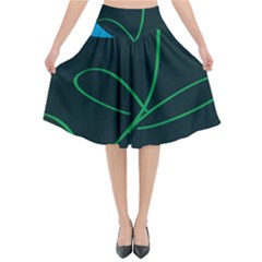 Whimsical Blue Flower Green Sexy Flared Midi Skirt by Mariart