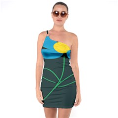 Whimsical Blue Flower Green Sexy One Soulder Bodycon Dress by Mariart