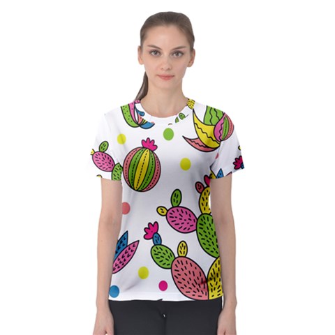 Cactus Seamless Pattern Background Polka Wave Rainbow Women s Sport Mesh Tee by Mariart