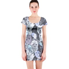 Ghosts Blue Sinister Helloween Face Mask Short Sleeve Bodycon Dress by Mariart