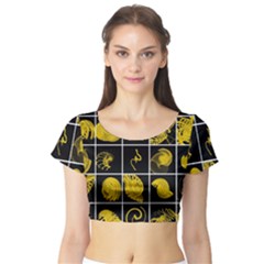 Grasshopper Rhino Spirograph Beautiful Fabulous Short Sleeve Crop Top (tight Fit) by Mariart