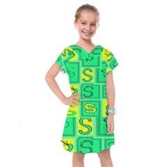 Letter Huruf S Sign Green Yellow Kids  Drop Waist Dress by Mariart