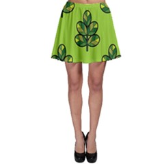 Seamless Background Green Leaves Black Outline Skater Skirt by Mariart