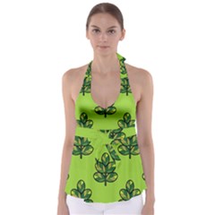 Seamless Background Green Leaves Black Outline Babydoll Tankini Top by Mariart