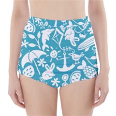 Summer Icons Toss Pattern High-waisted Bikini Bottoms by Mariart