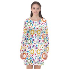 70s Pattern Long Sleeve Chiffon Shift Dress  by ValentinaDesign