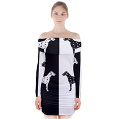 Dalmatian Dog Long Sleeve Off Shoulder Dress by Valentinaart
