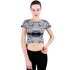 Blue White Lace Flower Floral Star Crew Neck Crop Top by Mariart