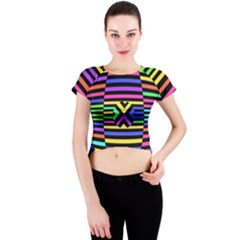 Optical Illusion Line Wave Chevron Rainbow Colorfull Crew Neck Crop Top by Mariart