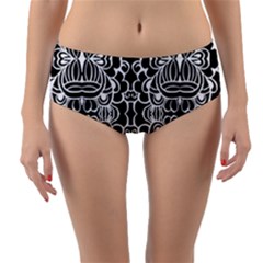 Psychedelic Pattern Flower Black Reversible Mid-waist Bikini Bottoms by Mariart