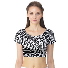 Psychedelic Zebra Black White Line Short Sleeve Crop Top (tight Fit) by Mariart