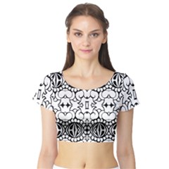Psychedelic Pattern Flower Crown Black Flower Short Sleeve Crop Top (tight Fit) by Mariart