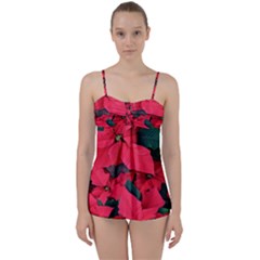 Red Poinsettia Flower Babydoll Tankini Set by Mariart