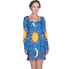 Sun Moon Star Space Vector Clipart Long Sleeve Nightdress by Mariart