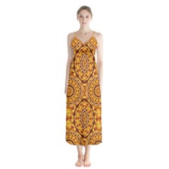 Golden Mandalas Pattern Button Up Chiffon Maxi Dress by linceazul