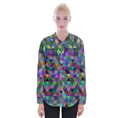 Triangle Tile Mosaic Pattern Womens Long Sleeve Shirt by Nexatart