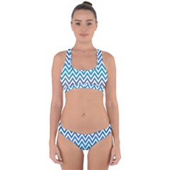 Blue Zig Zag Chevron Classic Pattern Cross Back Hipster Bikini Set by Nexatart