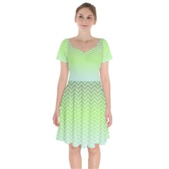Green Line Zigzag Pattern Chevron Short Sleeve Bardot Dress by Nexatart