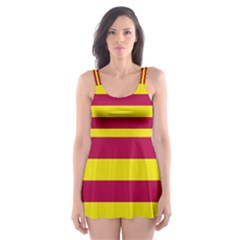 Red & Yellow Stripesi Skater Dress Swimsuit by norastpatrick