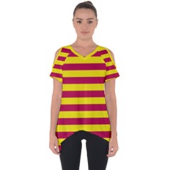 Red & Yellow Stripesi Cut Out Side Drop Tee by norastpatrick