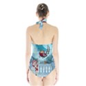 Christmas Design, Santa Claus With Reindeer In The Sky Halter Swimsuit View2