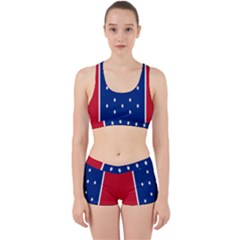 British American Flag Red Blue Star Work It Out Sports Bra Set by Mariart