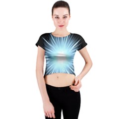 Bright Light On Black Background Crew Neck Crop Top by Mariart