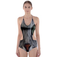 Cat Face Eyes Gray Fluffy Cute Animals Cut-out One Piece Swimsuit by Mariart