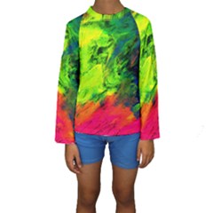Neon Rainbow Green Pink Blue Red Painting Kids  Long Sleeve Swimwear by Mariart