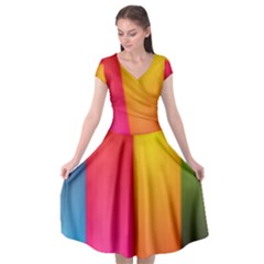 Rainbow Stripes Vertical Lines Colorful Blue Pink Orange Green Cap Sleeve Wrap Front Dress by Mariart
