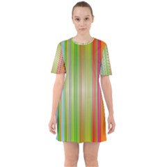 Rainbow Stripes Vertical Colorful Bright Sixties Short Sleeve Mini Dress