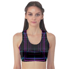 Retro Neon Grid Squares And Circle Pop Loop Motion Background Plaid Purple Sports Bra by Mariart
