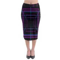 Retro Neon Grid Squares And Circle Pop Loop Motion Background Plaid Purple Midi Pencil Skirt by Mariart