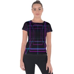 Retro Neon Grid Squares And Circle Pop Loop Motion Background Plaid Purple Short Sleeve Sports Top  by Mariart