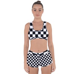 Grid Domino Bank And Black Racerback Boyleg Bikini Set by Nexatart
