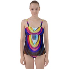 Colorful Glow Hole Space Rainbow Twist Front Tankini Set by Mariart
