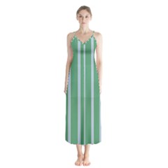 Green Line Vertical Button Up Chiffon Maxi Dress by Mariart