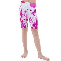 Heart Flourish Pink Valentine Kids  Mid Length Swim Shorts by Mariart