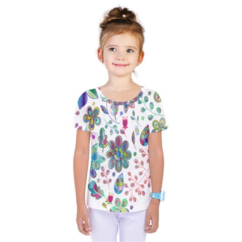 Prismatic Psychedelic Floral Heart Background Kids  One Piece Tee by Mariart
