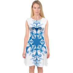 Snowflakes Blue Flower Capsleeve Midi Dress by Mariart