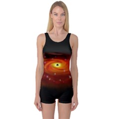 Space Galaxy Black Sun One Piece Boyleg Swimsuit by Mariart