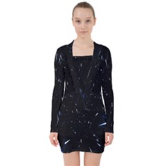 Space Warp Speed Hyperspace Through Starfield Nebula Space Star Line Light Hole V-neck Bodycon Long Sleeve Dress by Mariart
