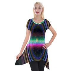 Spectrum Space Line Rainbow Hole Short Sleeve Side Drop Tunic by Mariart