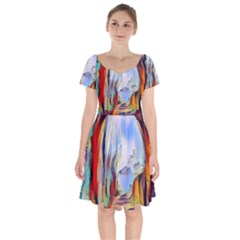 Abstract Tunnel Short Sleeve Bardot Dress by NouveauDesign