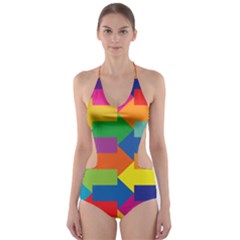Arrow Rainbow Orange Blue Yellow Red Purple Green Cut-out One Piece Swimsuit by Mariart