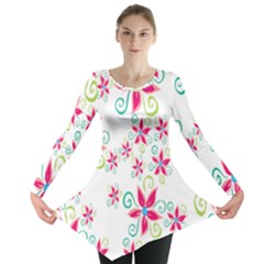 Flower Beauty Sexy Rainbow Sunflower Pink Green Blue Long Sleeve Tunic  by Mariart
