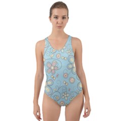 Flower Blue Butterfly Bird Yellow Floral Sexy Cut-out Back One Piece Swimsuit by Mariart