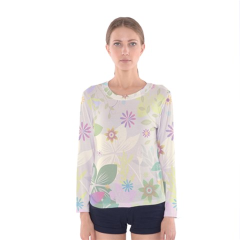 Flower Rainbow Star Floral Sexy Purple Green Yellow White Rose Women s Long Sleeve Tee by Mariart