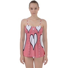 Love Heart Valentine Pink White Sexy Babydoll Tankini Set by Mariart